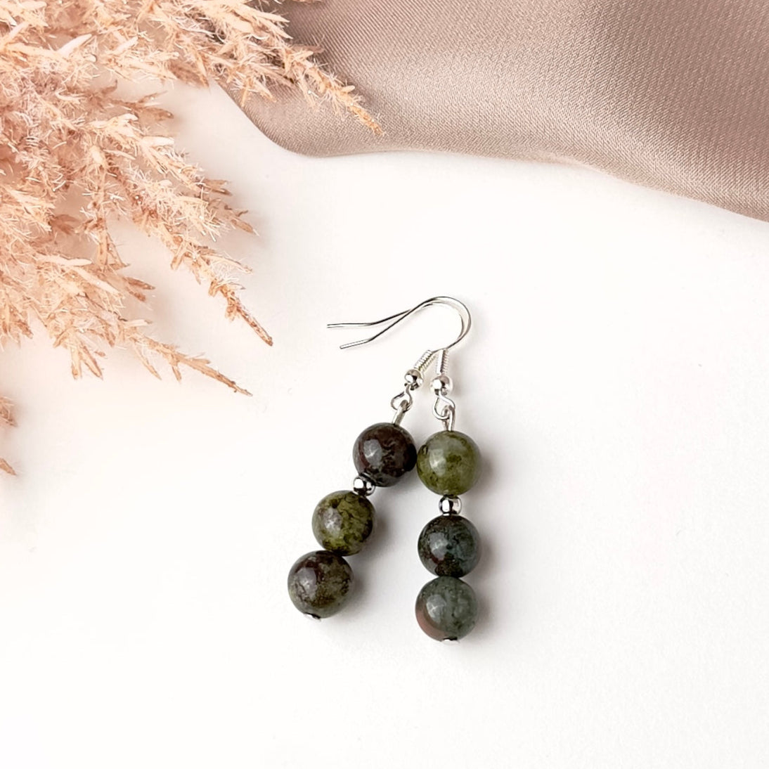 Bloodstone earrings heliotrope stone