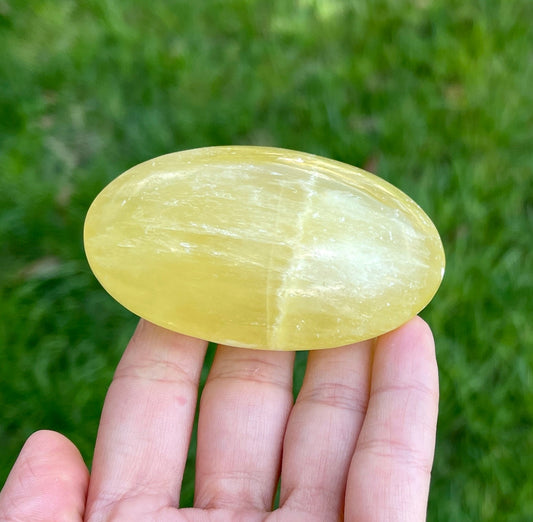 1pc. Lemon Calcite Crystal - Calcite Palm Stone - Large Lemon Calcite Palm Stone - Calcite Mineral - Yellow Crystal  - Yellow Calcite