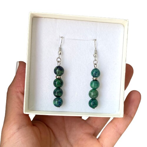 Chrysocolla Earrings - Silver Chrysocolla Earrings - Blue Dangling Earrings - Chrysocolla Jewelry - Mom Gift -  Blue Crystal - Green Crystal