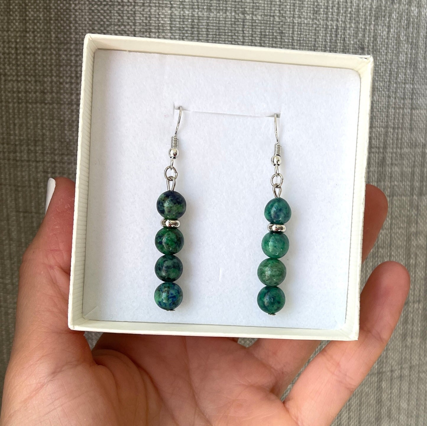 Chrysocolla Earrings - Silver Chrysocolla Earrings - Blue Dangling Earrings - Chrysocolla Jewelry - Mom Gift -  Blue Crystal - Green Crystal