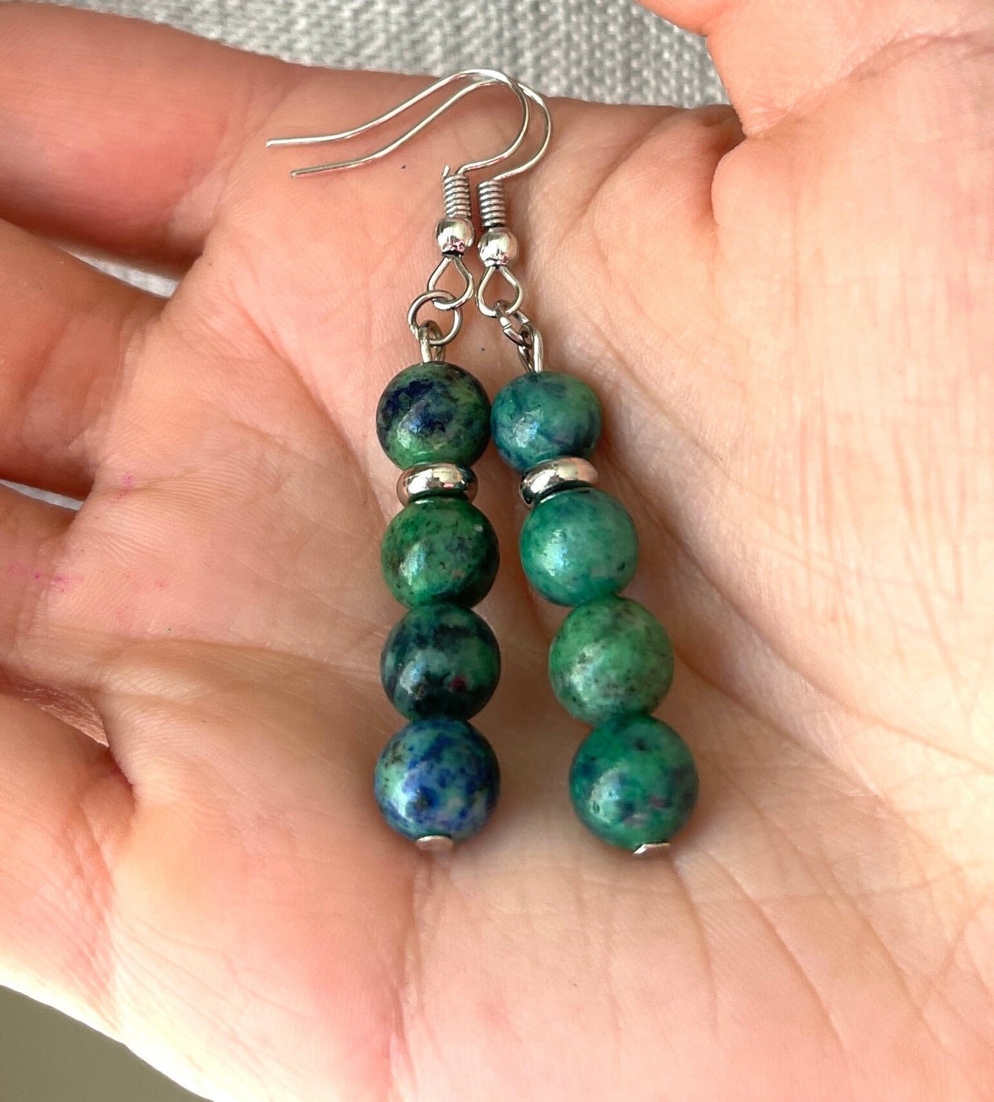 Chrysocolla Earrings - Silver Chrysocolla Earrings - Blue Dangling Earrings - Chrysocolla Jewelry - Mom Gift -  Blue Crystal - Green Crystal