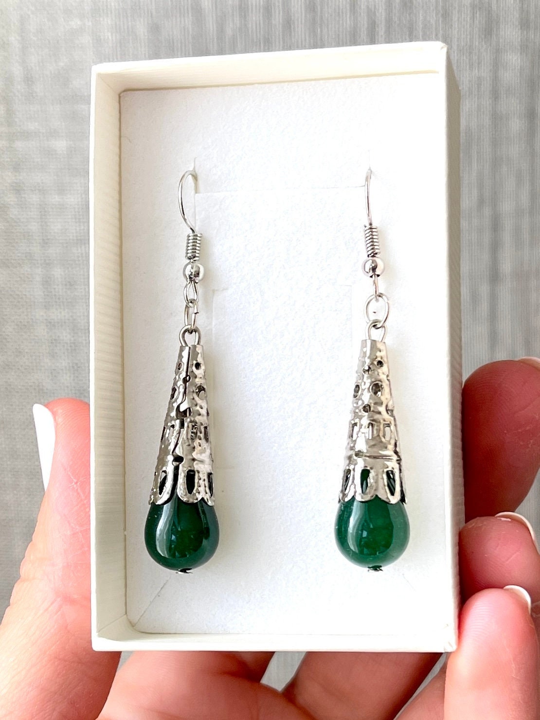 Jade Earrings - Silver Jade Earrings - Dangling Crystal Earrings - Small Crystal Earrings - Dainty Earrings - Nephrite Earrings - Mom Gifts