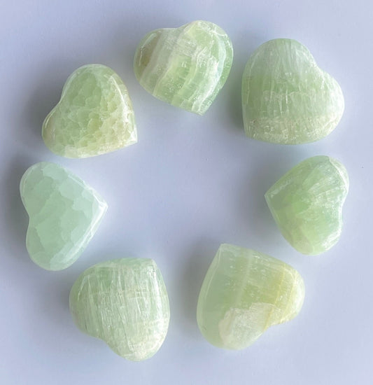 1pc. Pistachio Calcite Crystal Heart - Natural Calcite -  Polished Crystal Heart - Green Stone - Mineral and Crystal - Love stone