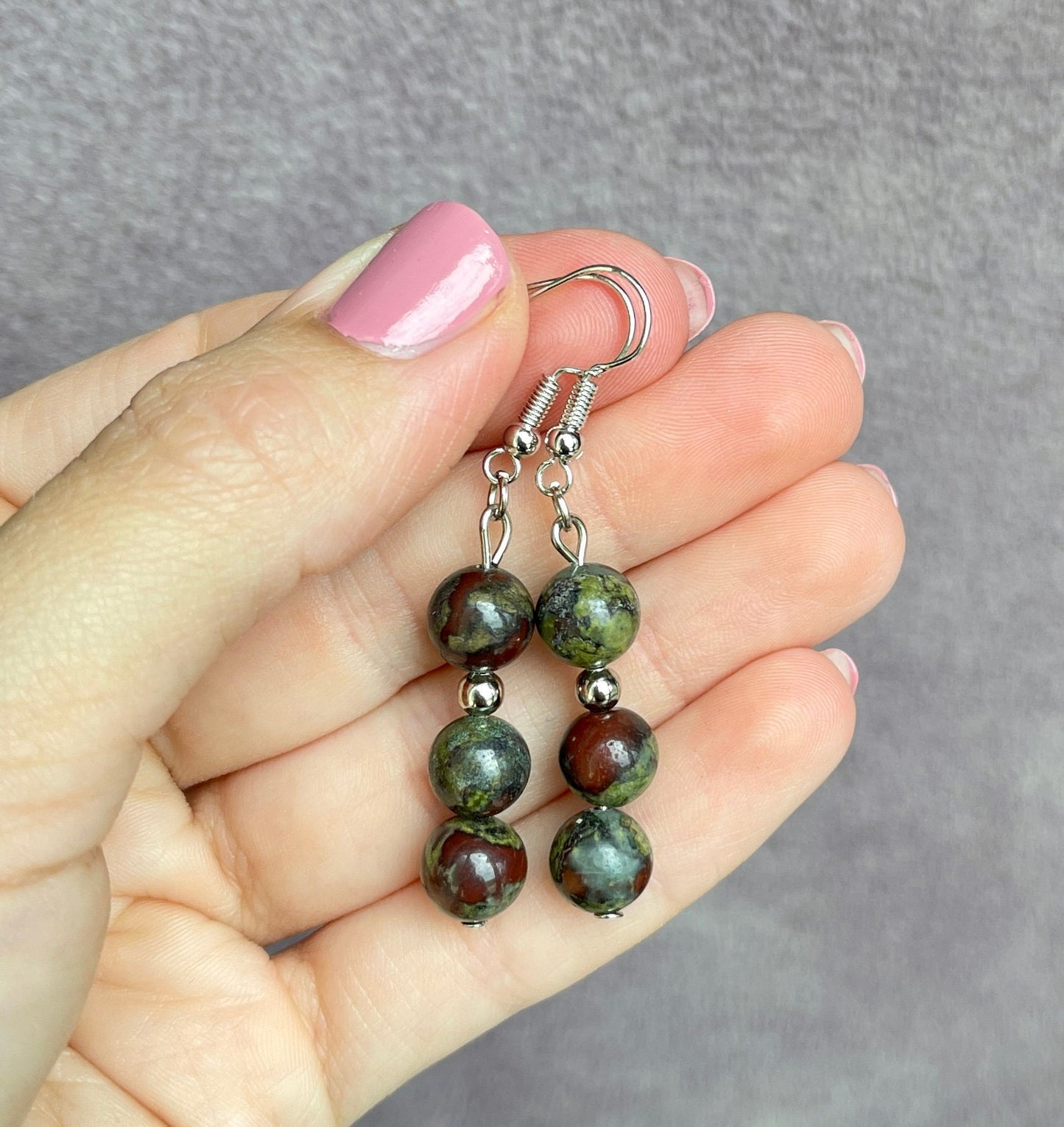 Bloodstone earrings heliotrope stone