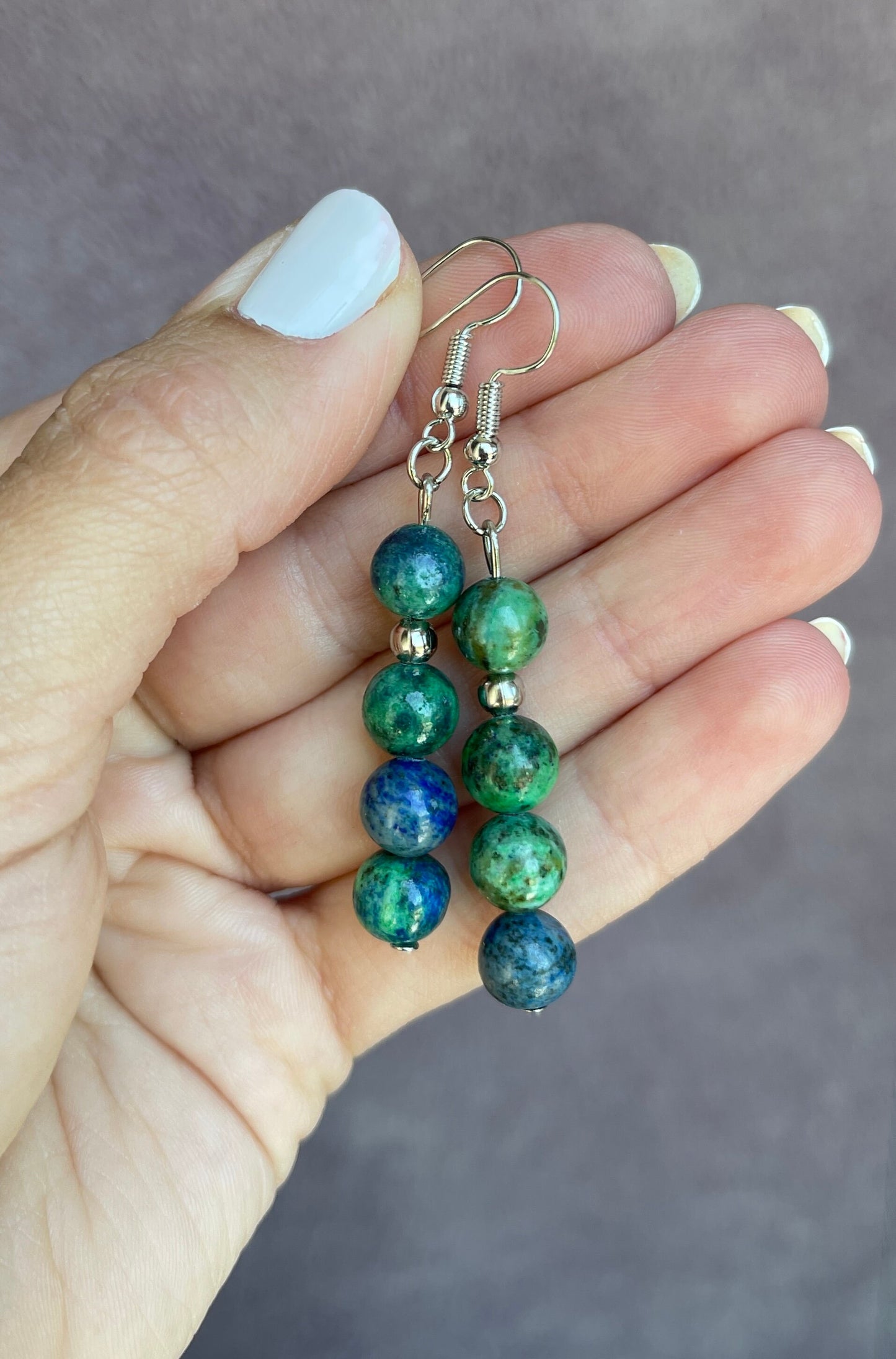 Chrysocolla Earrings - Silver Chrysocolla Earrings - Blue Dangling Earrings - Chrysocolla Jewelry - Mom Gift -  Blue Crystal - Green Crystal