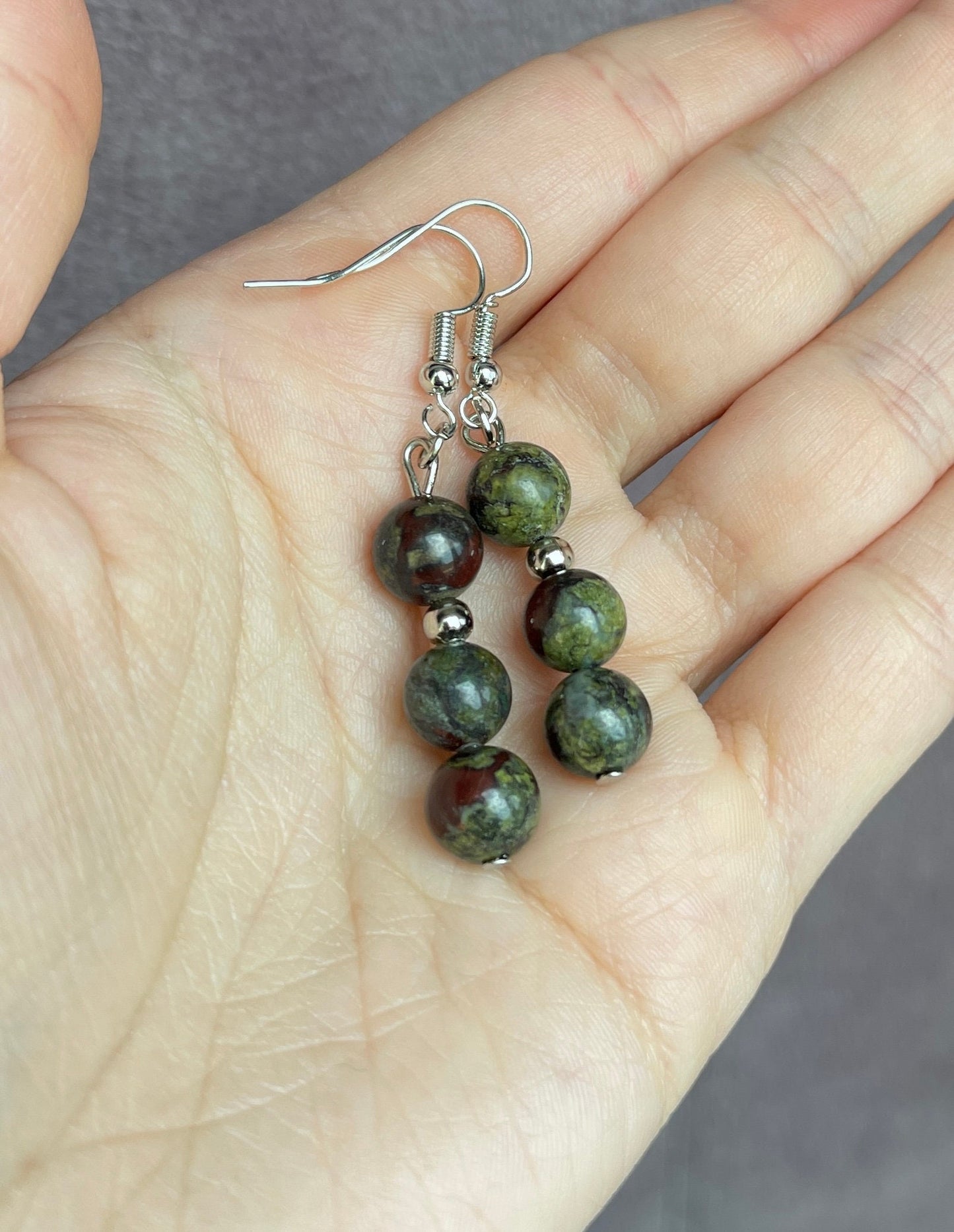 Bloodstone earrings heliotrope stone