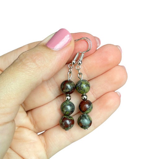 Bloodstone earrings heliotrope stone