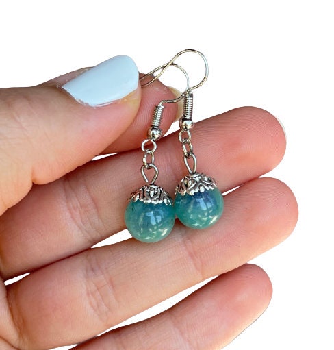 Rainbow Fluorite Earrings - Fluorite Earrings - Fluorite Dangling Earrings - Rainbow Fluorite Jewelry - Green Fluorite  - Rainbow Crystal