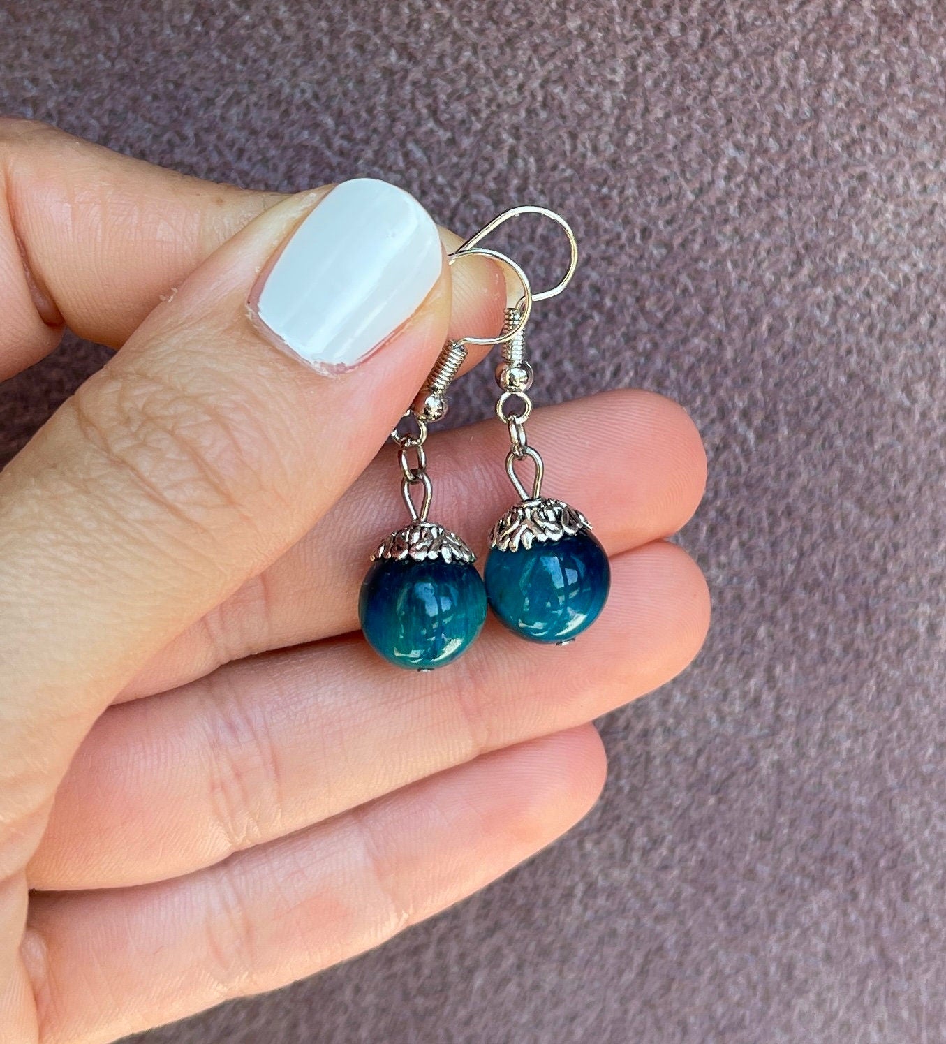 Blue Tiger Eye Earrings - Blue Stone Earrings - Chakra Earrings - Chakra Jewelry - Dainty Earrings - Chakra Stone Earrings - Mom Gift