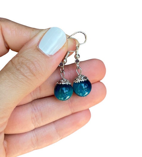 Blue Tiger Eye Earrings - Blue Stone Earrings - Chakra Earrings - Chakra Jewelry - Dainty Earrings - Chakra Stone Earrings - Mom Gift