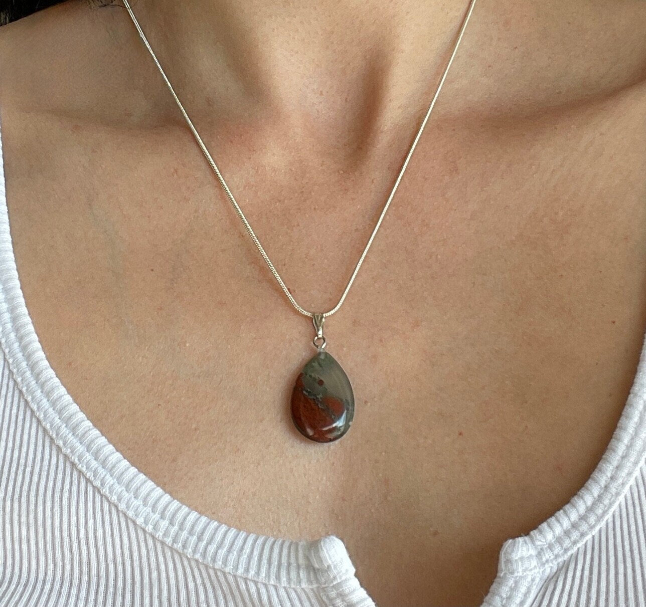 Bloodstone necklace with 925 sterling silver chain