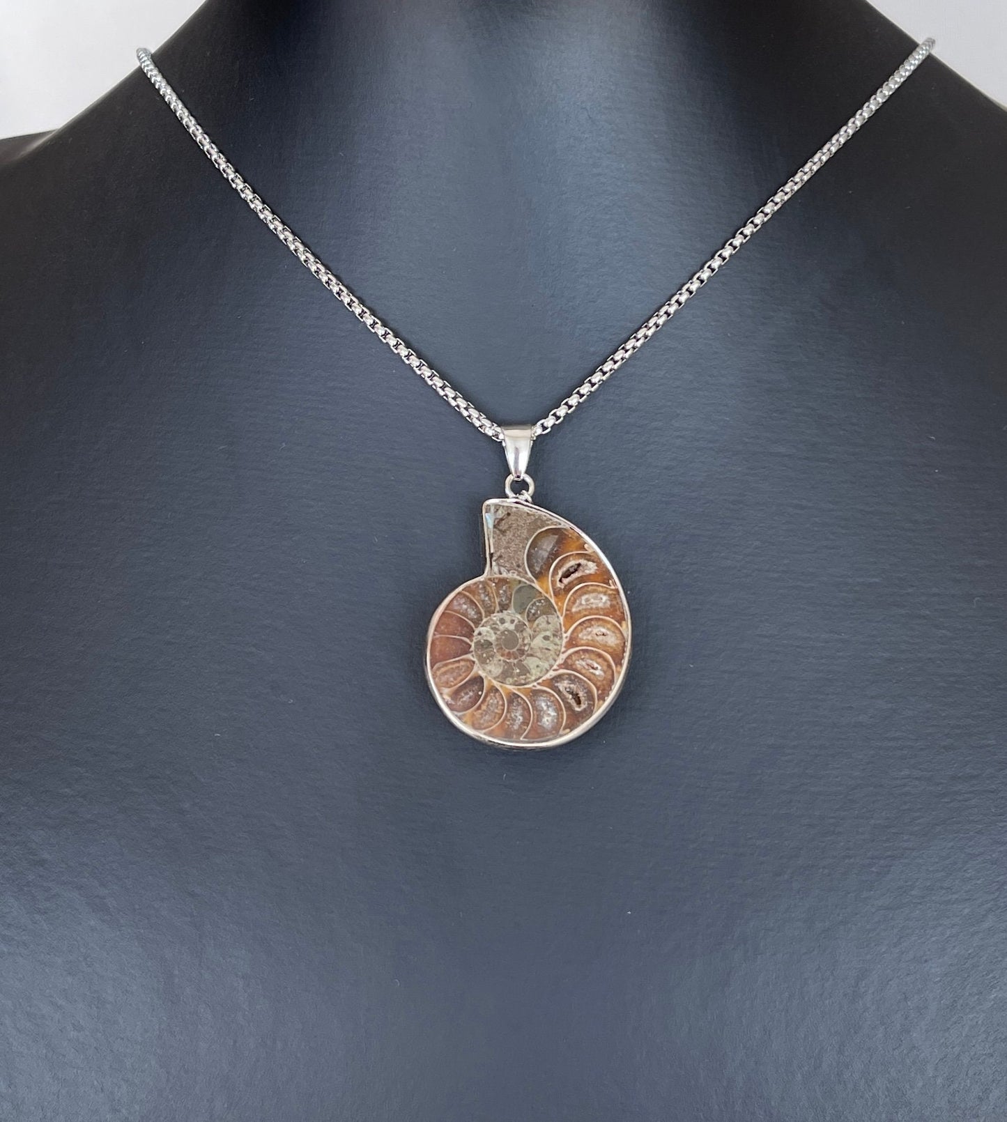 Sterling Silver Ammonite Necklace - Ammonite Necklace For Men - Silver Necklace Men - Ammonite Pendant - Men Jewelry