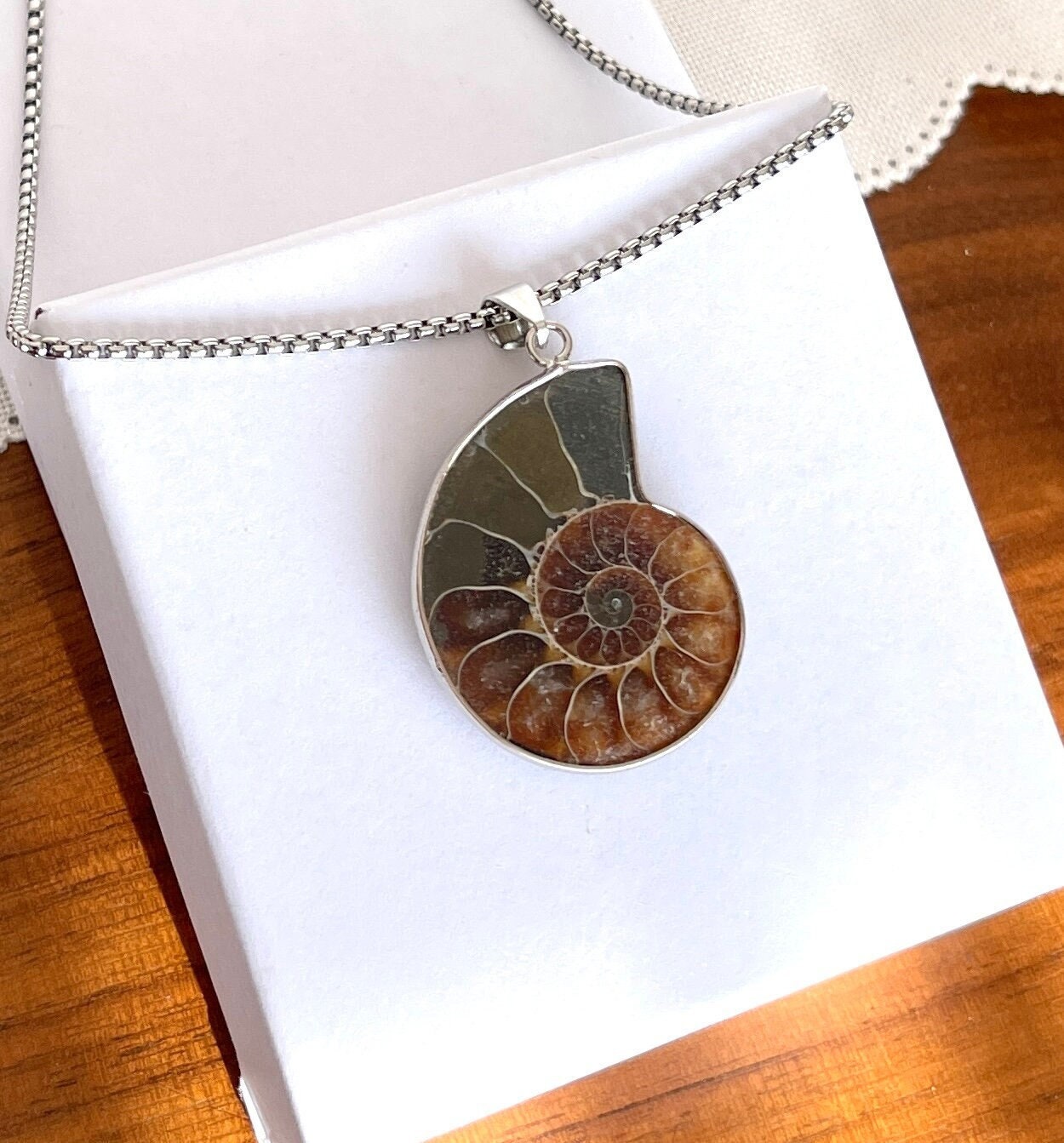 Sterling Silver Ammonite Necklace - Ammonite Necklace For Men - Silver Necklace Men - Ammonite Pendant - Men Jewelry