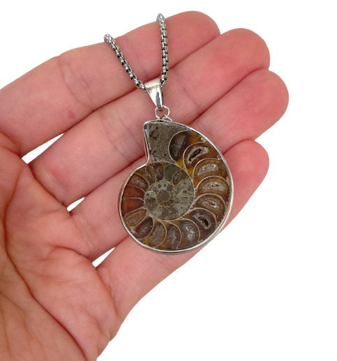 Sterling Silver Ammonite Necklace - Ammonite Necklace For Men - Silver Necklace Men - Ammonite Pendant - Men Jewelry