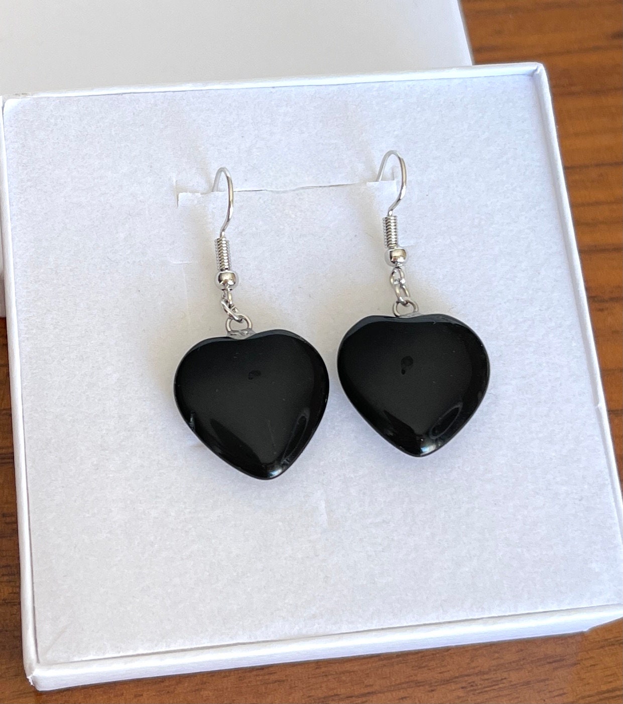 Obsidian Earrings - Silver Obsidian Earrings - Obsidian Heart Earrings - Crystal Earrings - Small Crystal Earrings - Black Obsidian