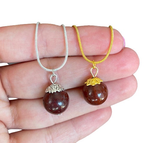 Sterling Silver Bloodstone Necklace  - Heliotrope Bloodstone Pendant  14k Gold Filled Chain - Delicate Bloodstone Necklace - Red Stone