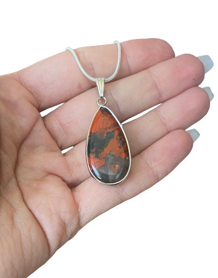 Bloodstone necklace with 925 sterling silver chain