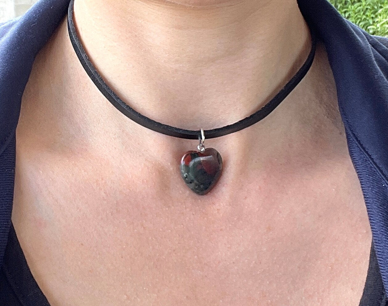 Bloodstone Necklace - Heliotrope Stone - Bloodstone Crystal Choker - Bloodstone Leather - Chakra Healing Gift - Romantic Gift  - Mom Gift