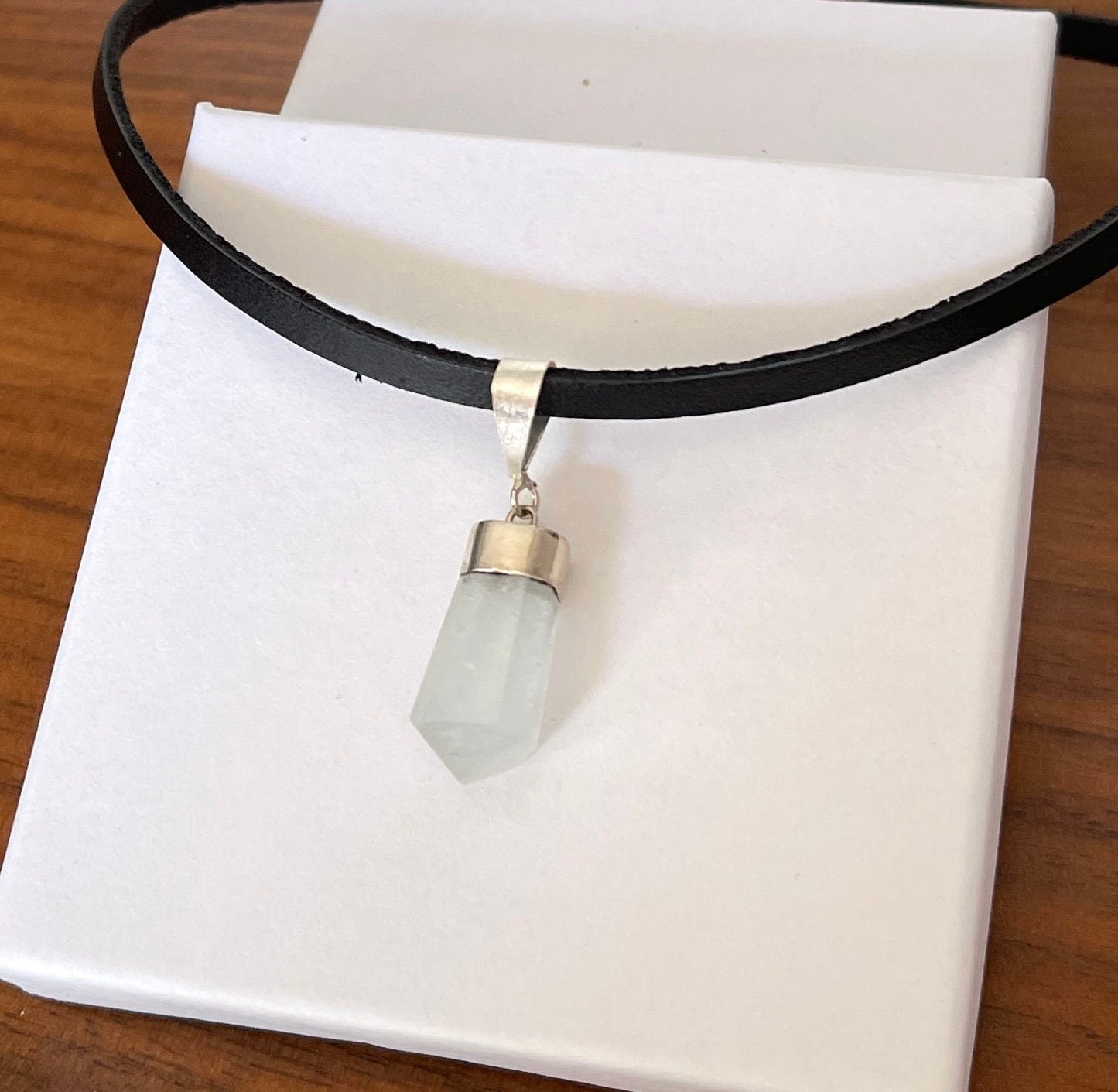 Quartz Necklace -  Raw Quartz Necklace - Silver Dipped Pendant -  Quartz Pendant - Goth Choker - Leather Necklace - Clear Quartz