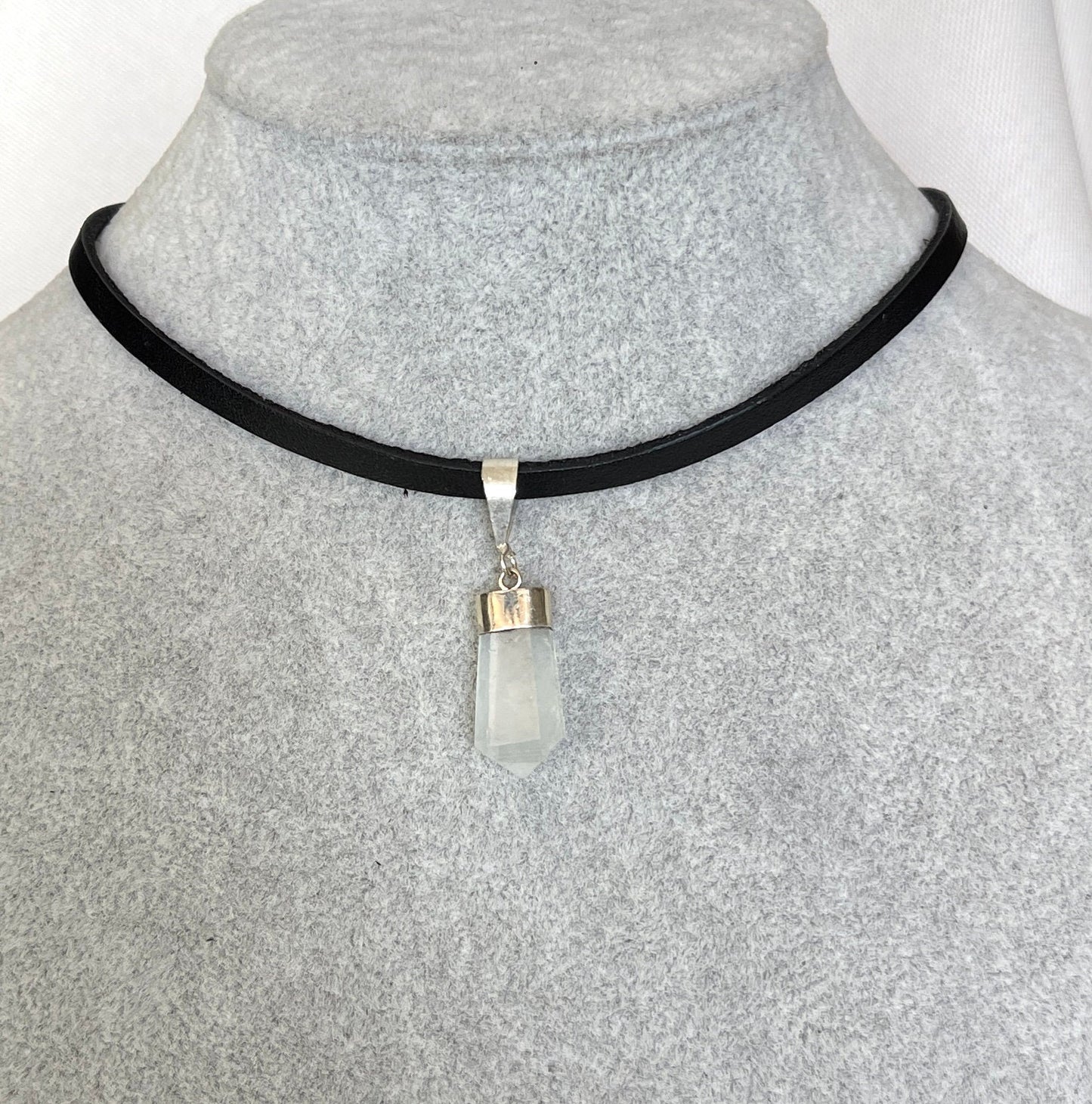 Quartz Necklace -  Raw Quartz Necklace - Silver Dipped Pendant -  Quartz Pendant - Goth Choker - Leather Necklace - Clear Quartz