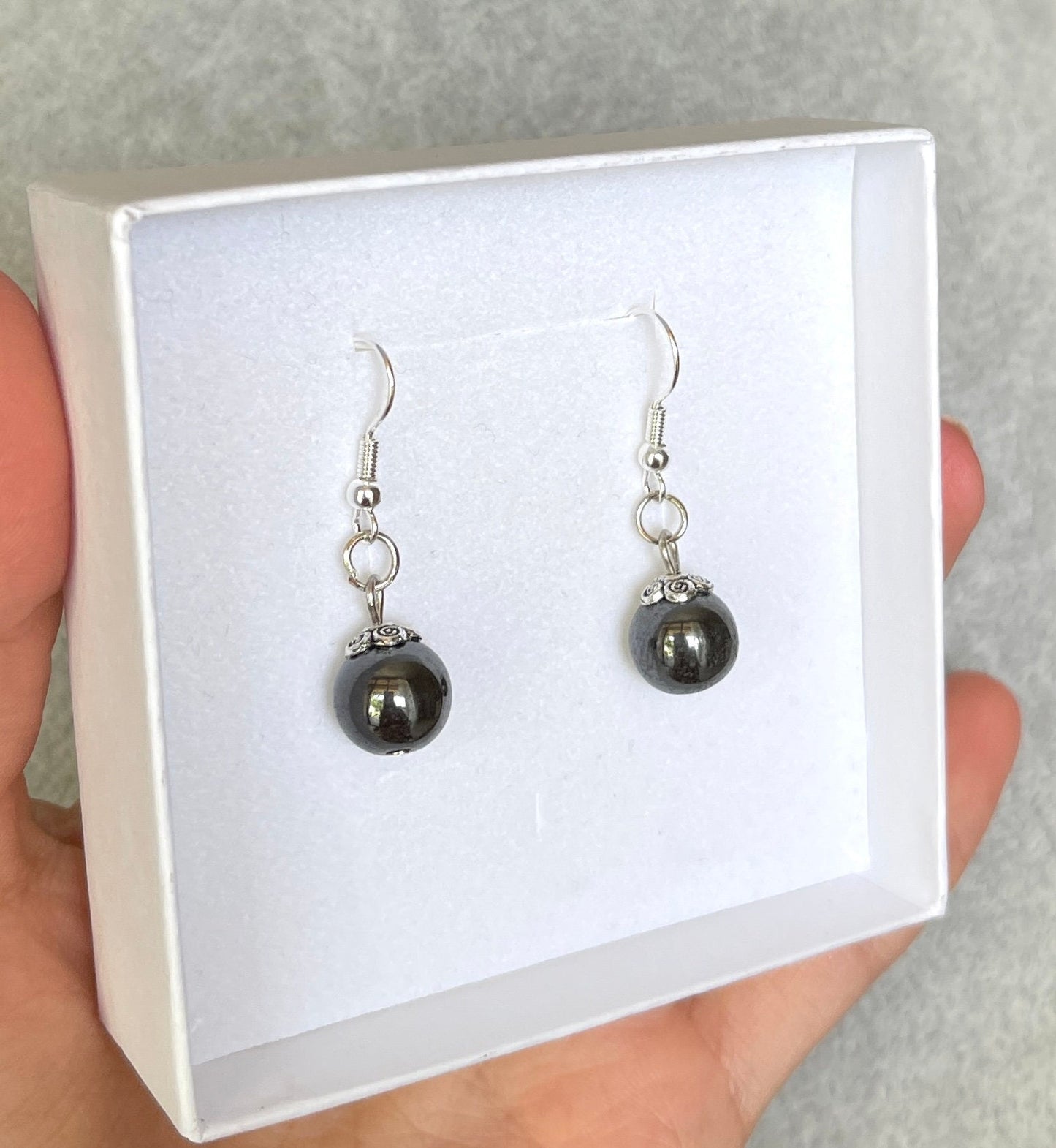 Hematite Earrings - Silver Hematite Earrings - Crystal Earrings - Base Charka Stone - Silver Earrings - Metallic Earrings  - Black Crystals