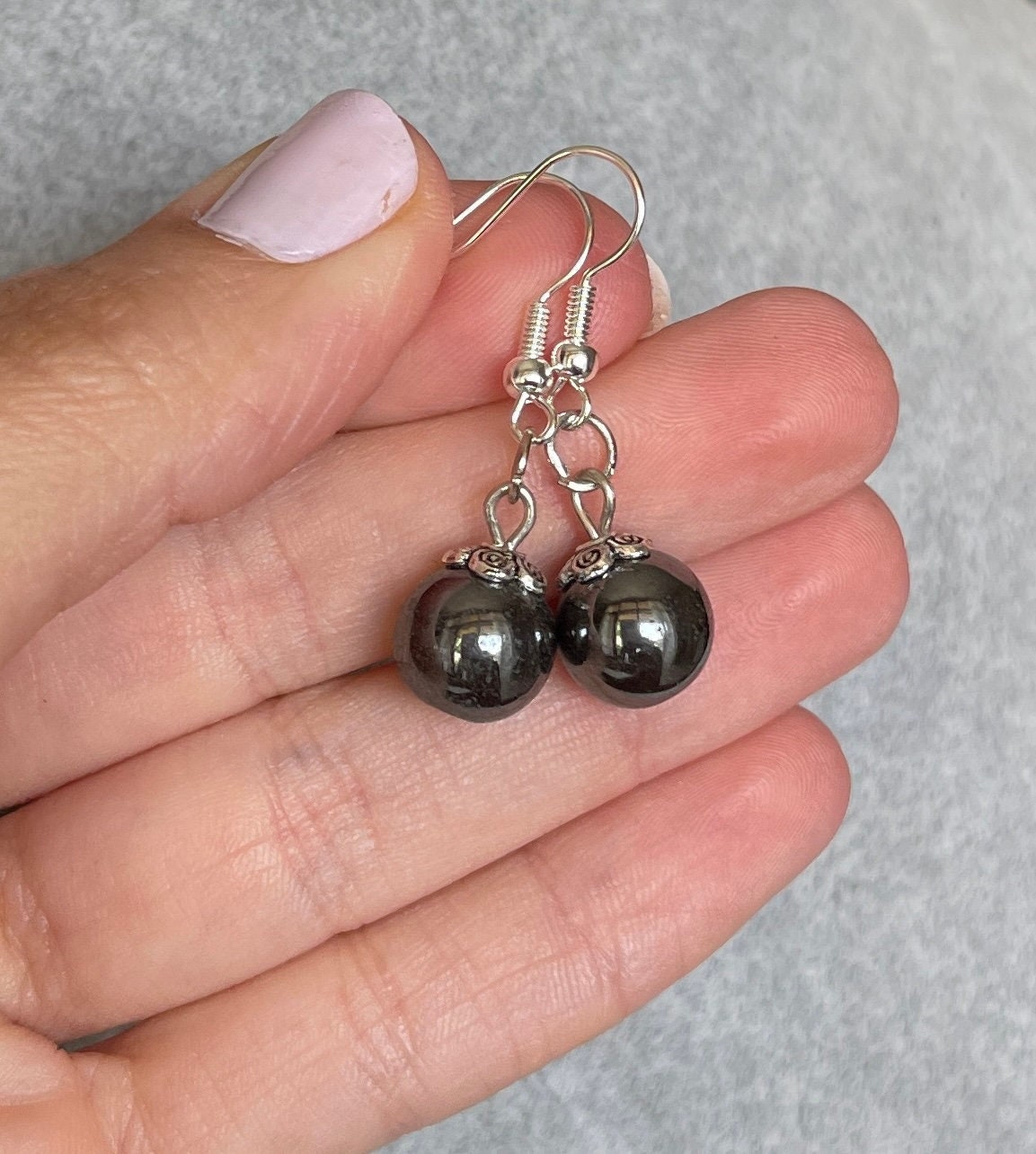 Hematite Earrings - Silver Hematite Earrings - Crystal Earrings - Base Charka Stone - Silver Earrings - Metallic Earrings  - Black Crystals