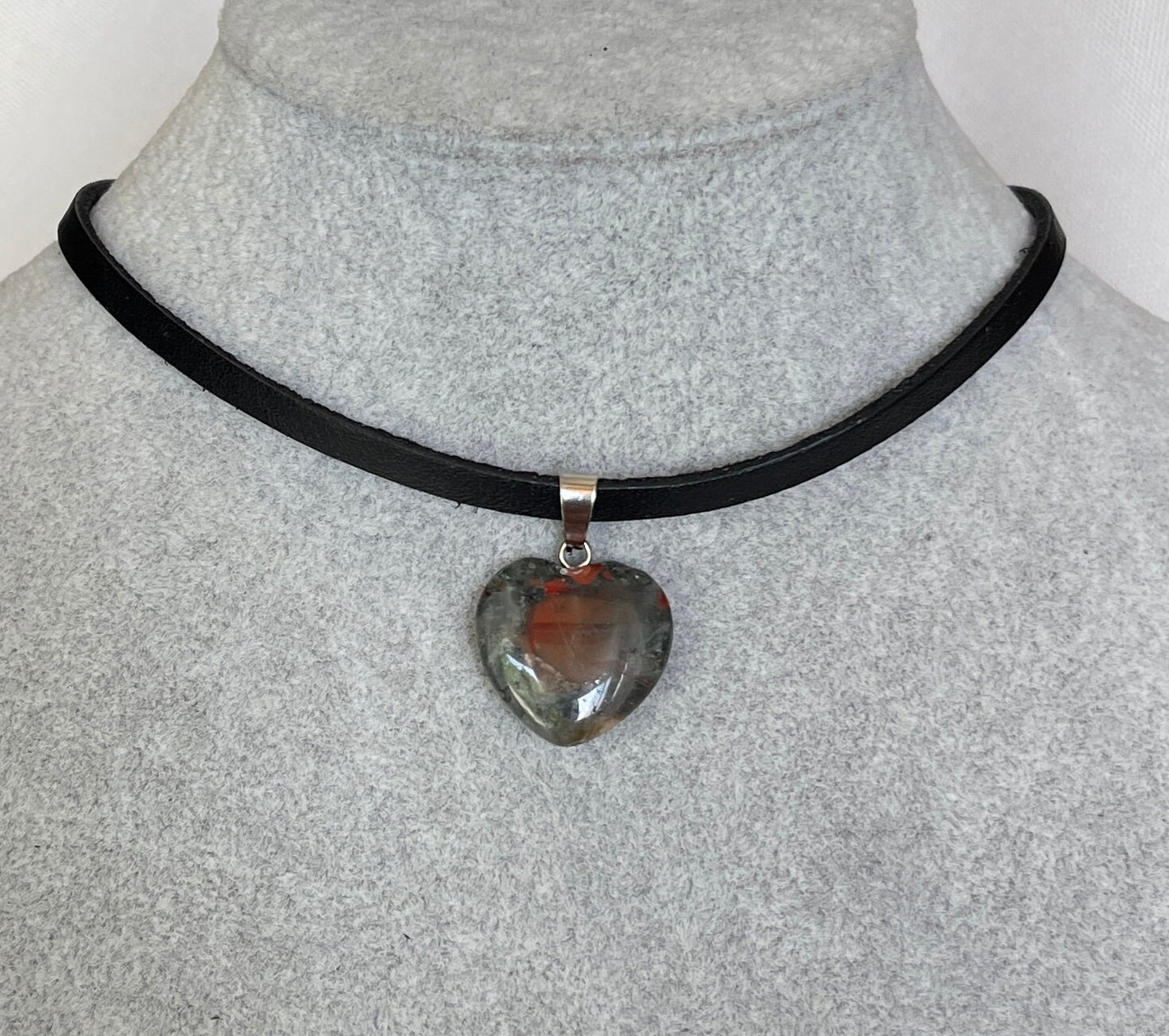 Bloodstone Necklace - Heliotrope Stone - Bloodstone Crystal Choker - Bloodstone Leather - Chakra Healing Gift - Romantic Gift  - Mom Gift