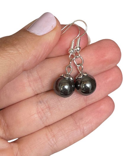 Hematite Earrings - Silver Hematite Earrings - Crystal Earrings - Base Charka Stone - Silver Earrings - Metallic Earrings  - Black Crystals