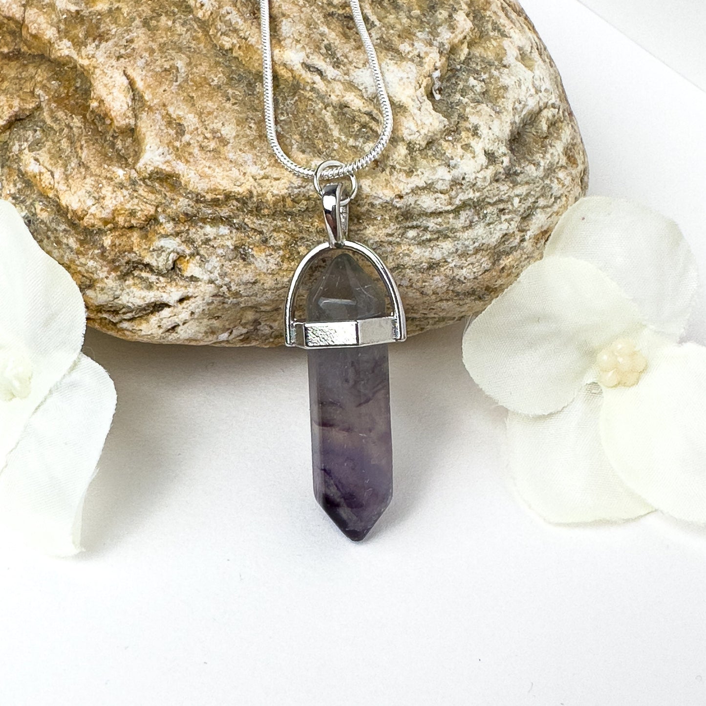 Sterling Silver Rainbow Fluorite Necklace - Silver Fluorite Necklace - Fluorite Necklace Point  -  Fluorite Jewelry  - Crystal Necklace