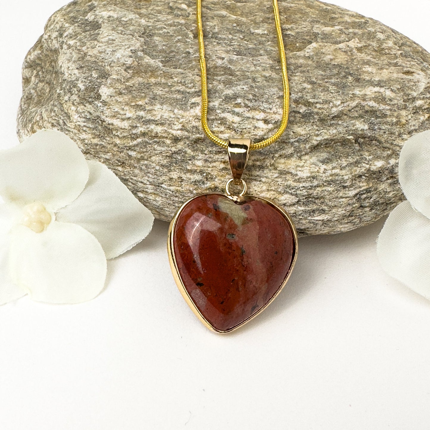 14k Gold Filled Jasper Gold Necklace -  Crystal Necklace - Red Jasper Necklace - Heart Necklace - Red Crystal - Jasper Pendant - Mom Gift