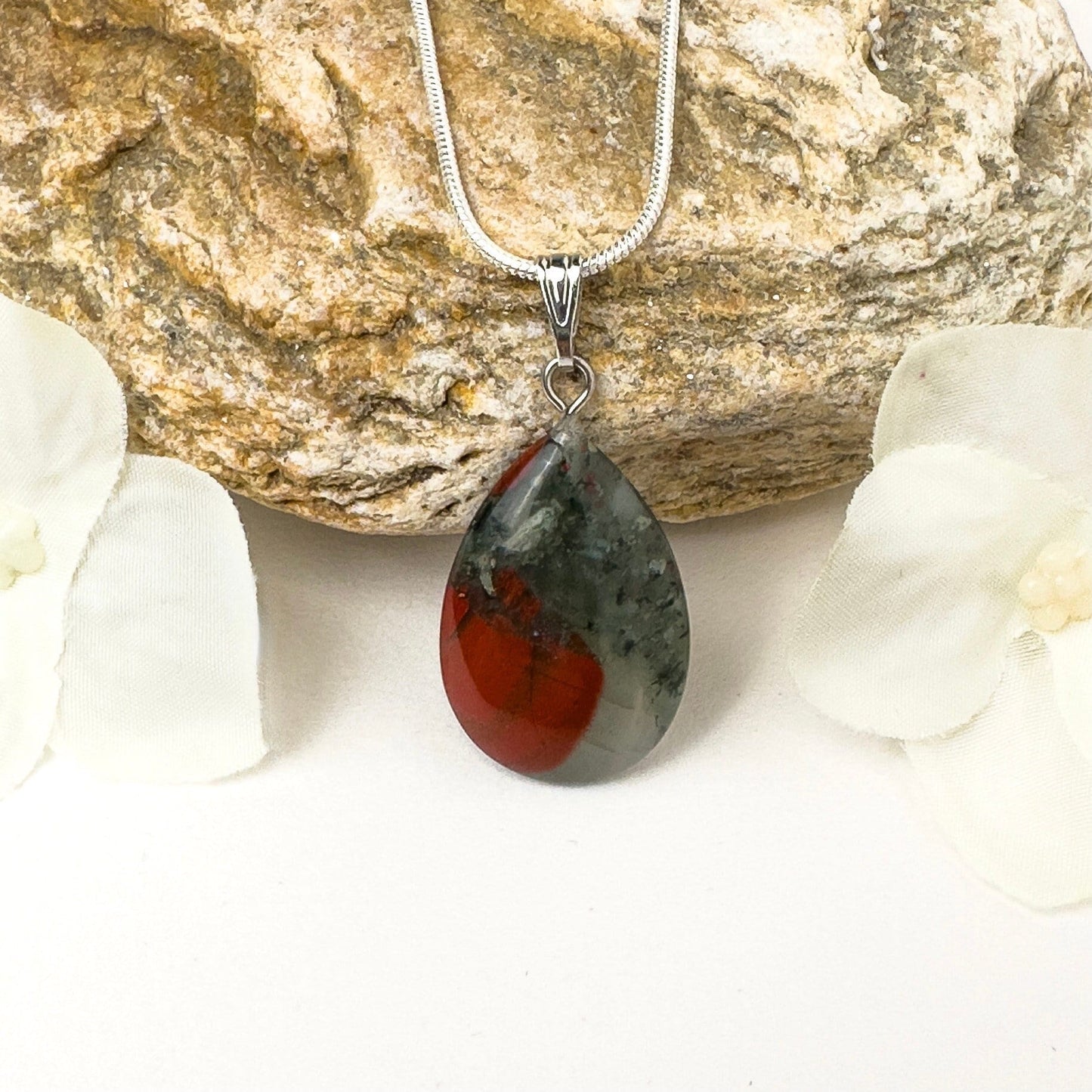 Bloodstone necklace with 925 sterling silver chain