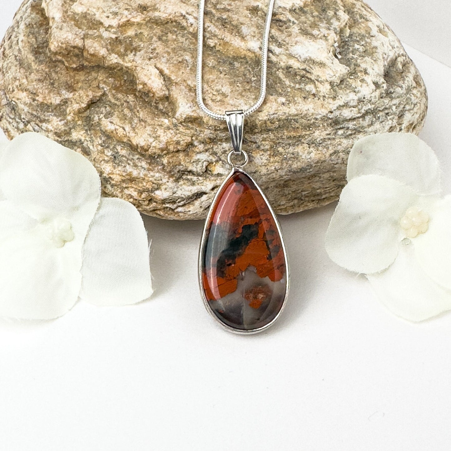 Bloodstone necklace with 925 sterling silver chain