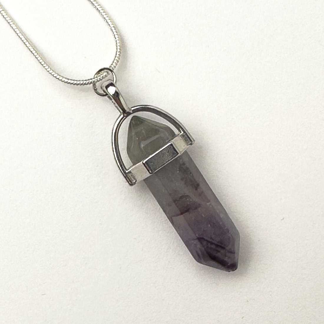 Sterling Silver Rainbow Fluorite Necklace - Silver Fluorite Necklace - Fluorite Necklace Point  -  Fluorite Jewelry  - Crystal Necklace