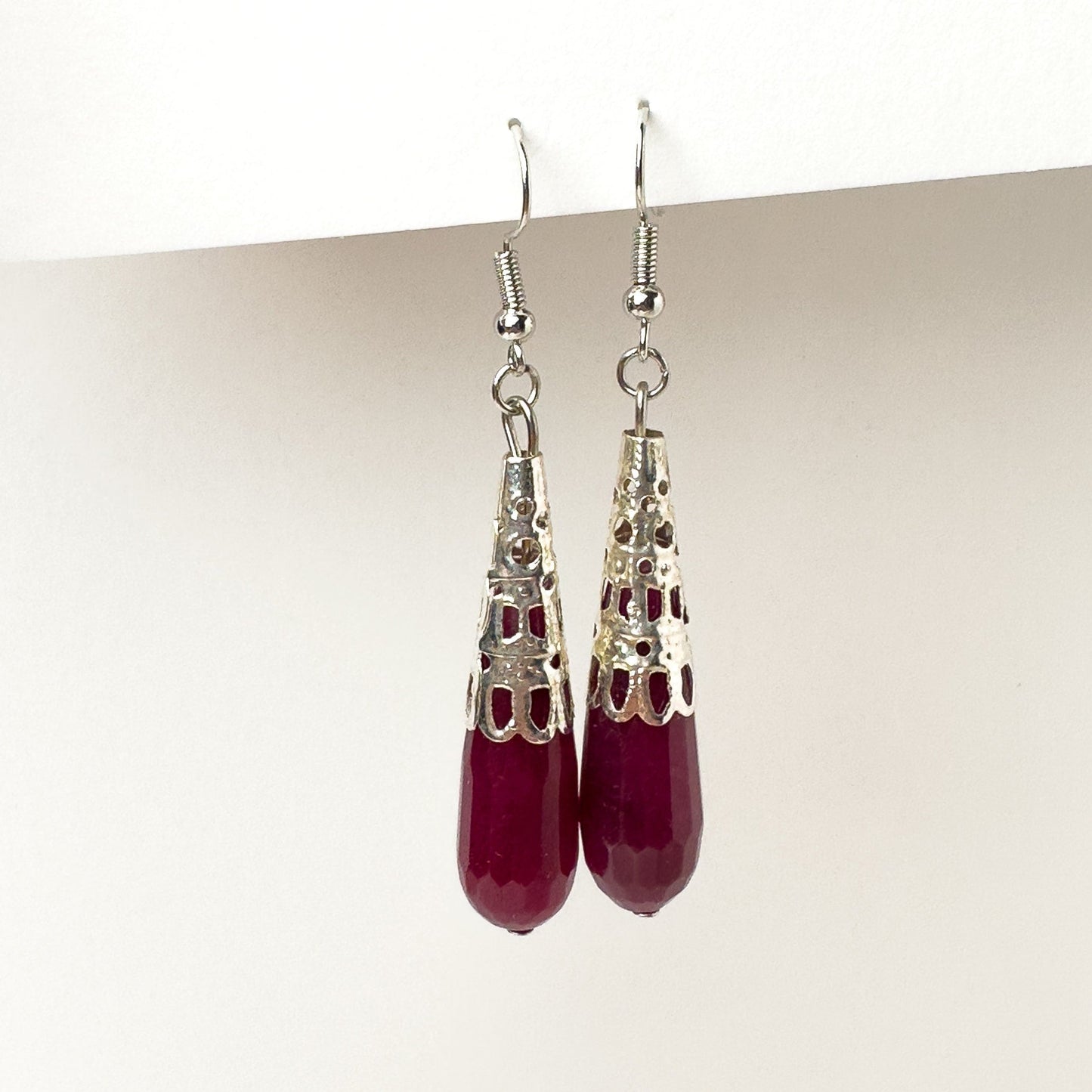 Garnet Earrings - Silver Garnet Earrings - Dangling Crystal Earrings  - Drop Crystal Earrings - Small Crystal Earrings - Dainty Earrings