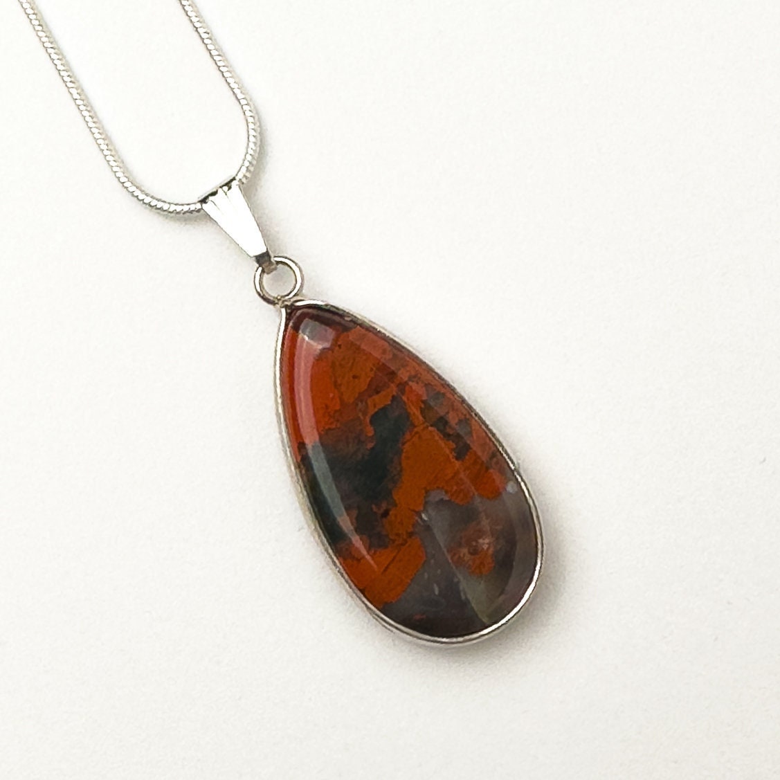 Bloodstone necklace with 925 sterling silver chain