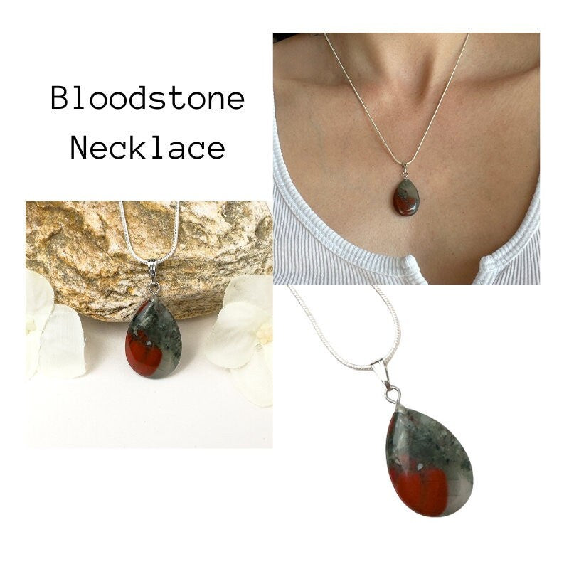 Bloodstone necklace with 925 sterling silver chain