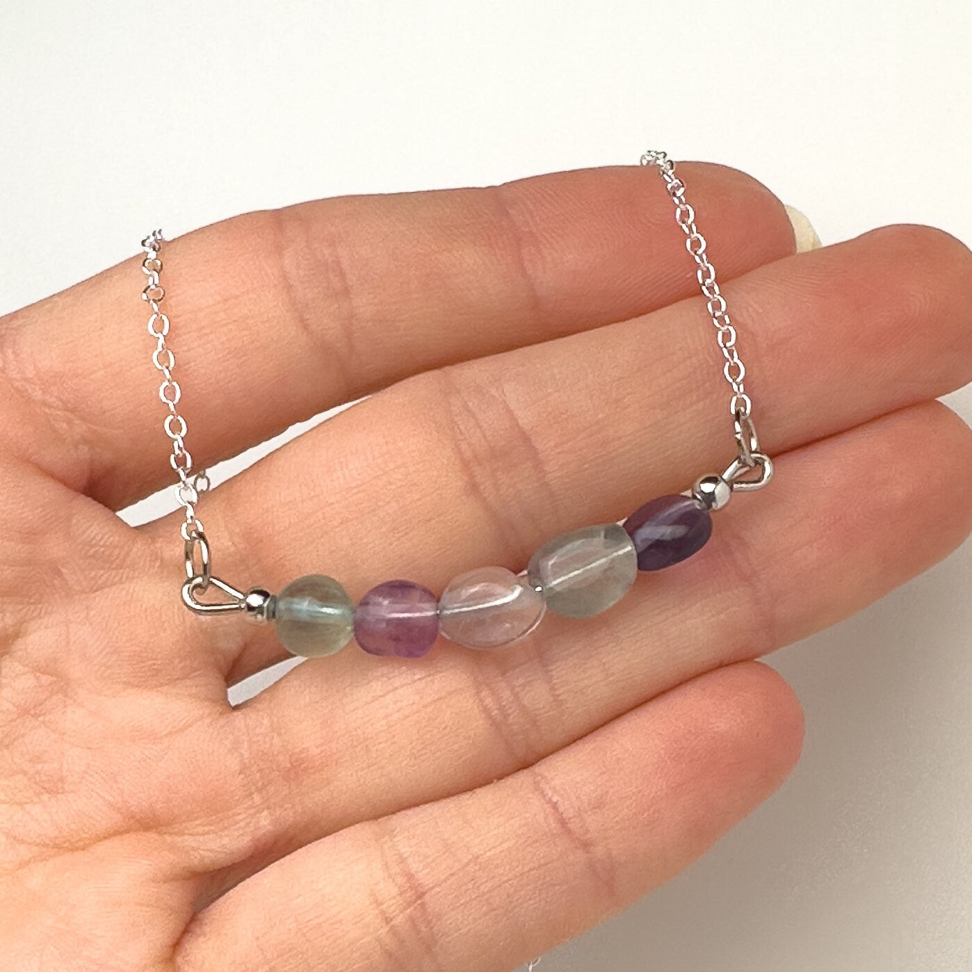 Fluorite necklace with 925 sterling silver chain