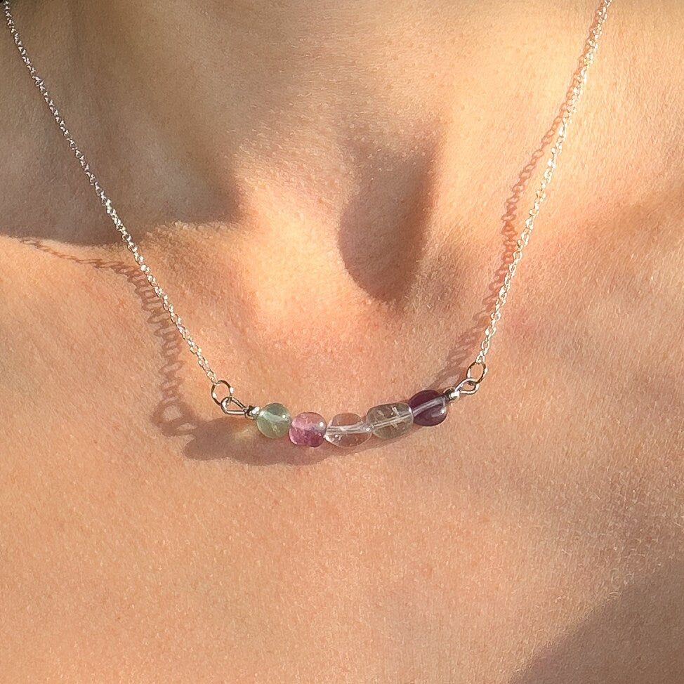 Fluorite necklace with 925 sterling silver chain