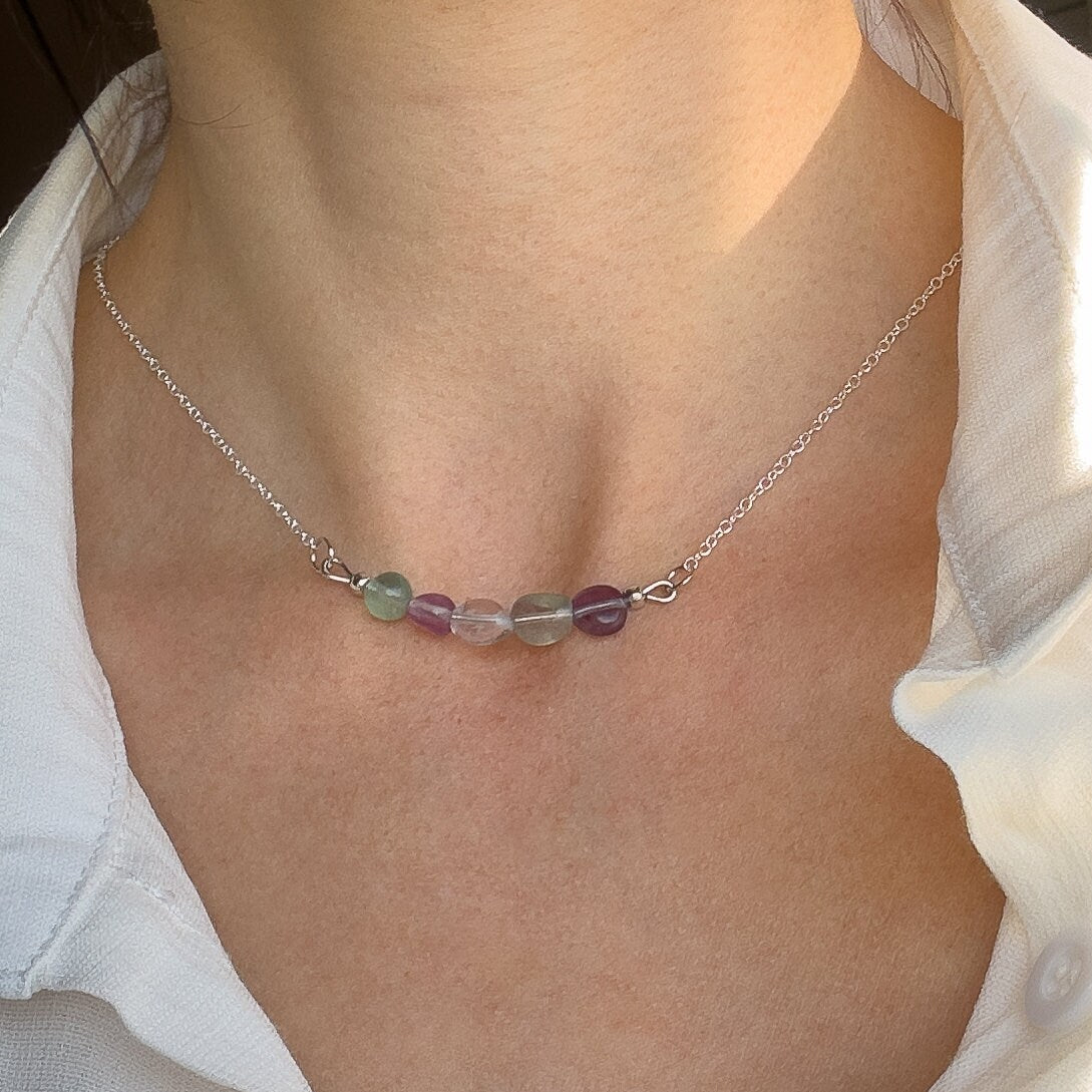 Fluorite necklace with 925 sterling silver chain