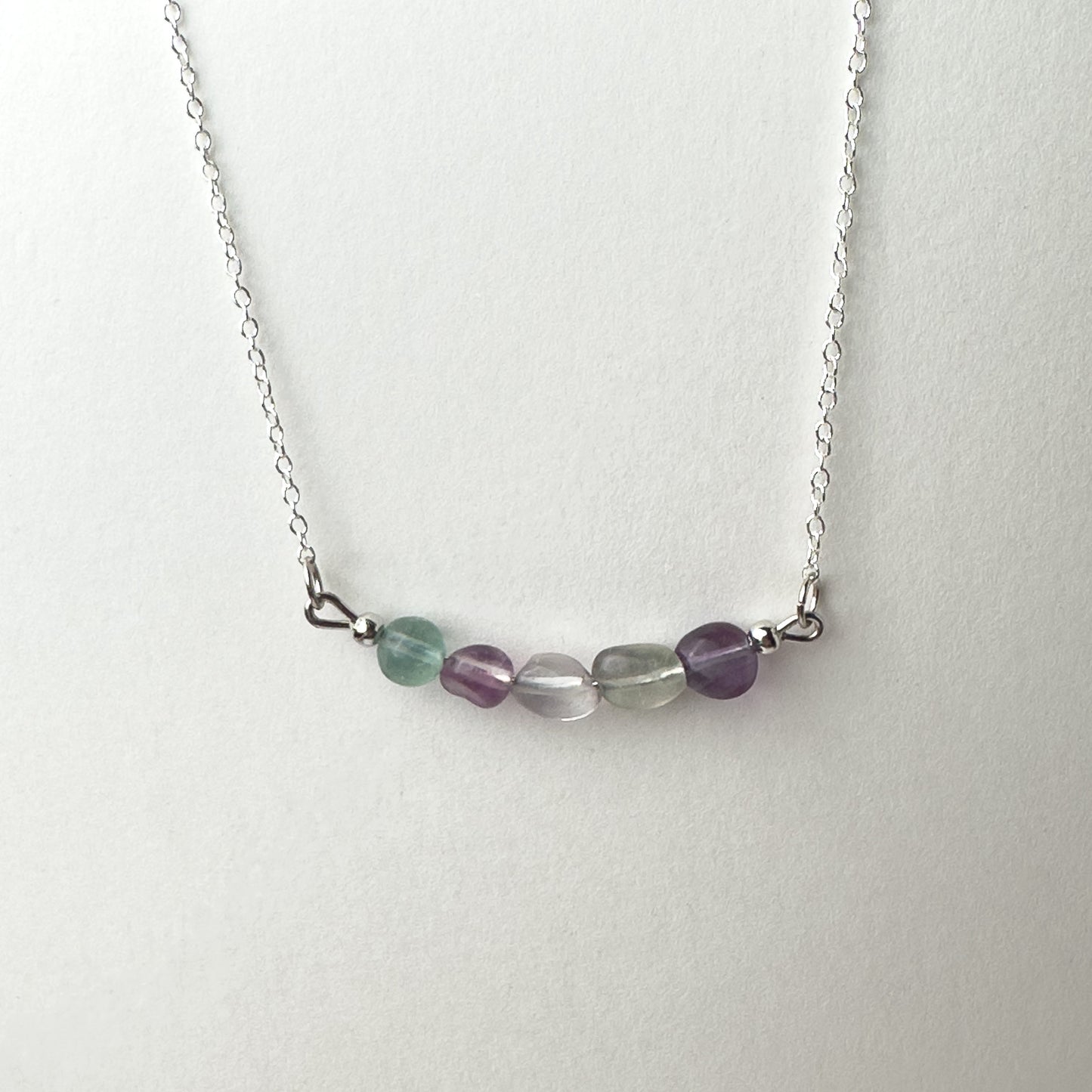 Fluorite necklace with 925 sterling silver chain