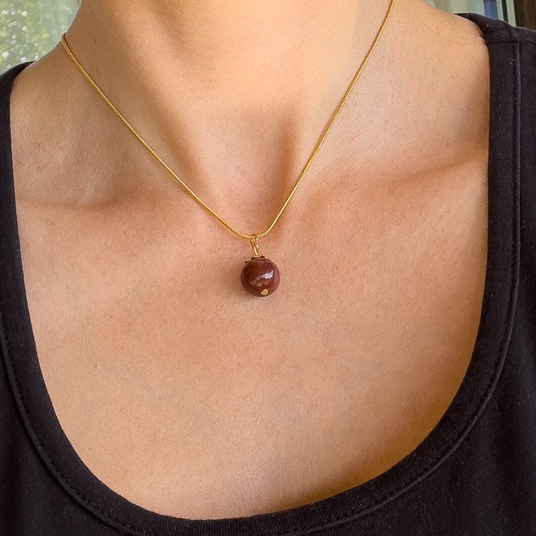 Sterling Silver Bloodstone Necklace  - Heliotrope Bloodstone Pendant  14k Gold Filled Chain - Delicate Bloodstone Necklace - Red Stone