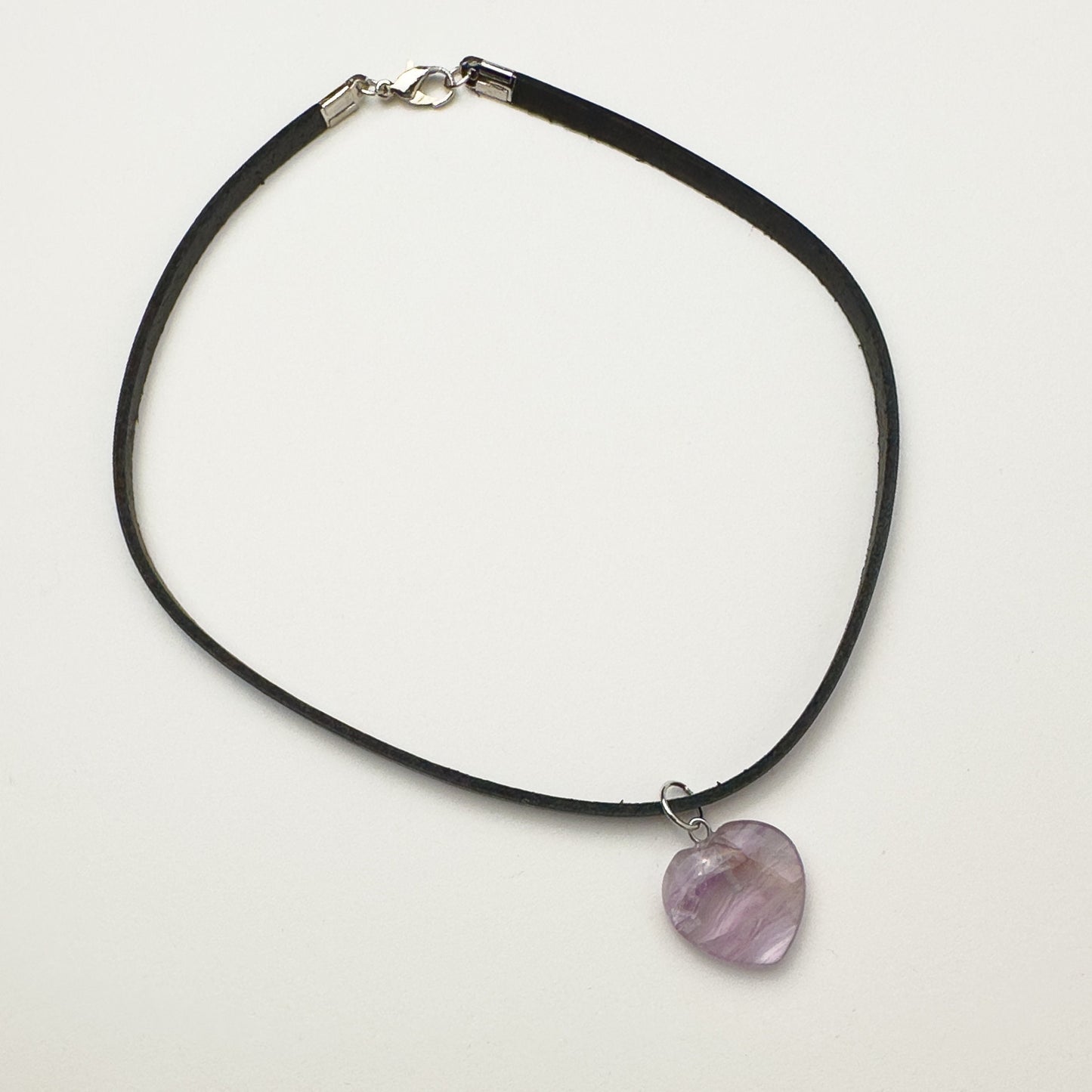 Purple Fluorite Necklace - Leather Fluorite Necklace - Fluorite Necklace Heart - Purple Stone Necklace - Rainbow Fluorite Choker - Mom Gift