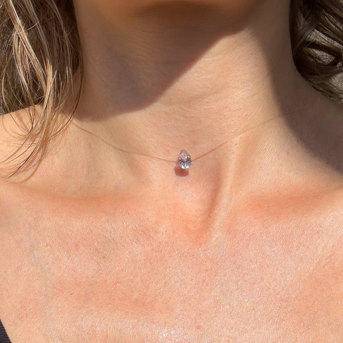 Zircon Necklace - Invisible Necklace - Illusion Necklace - Floating Necklace - Ghost Chain - Teardrop Necklace - Solitaire Diamond