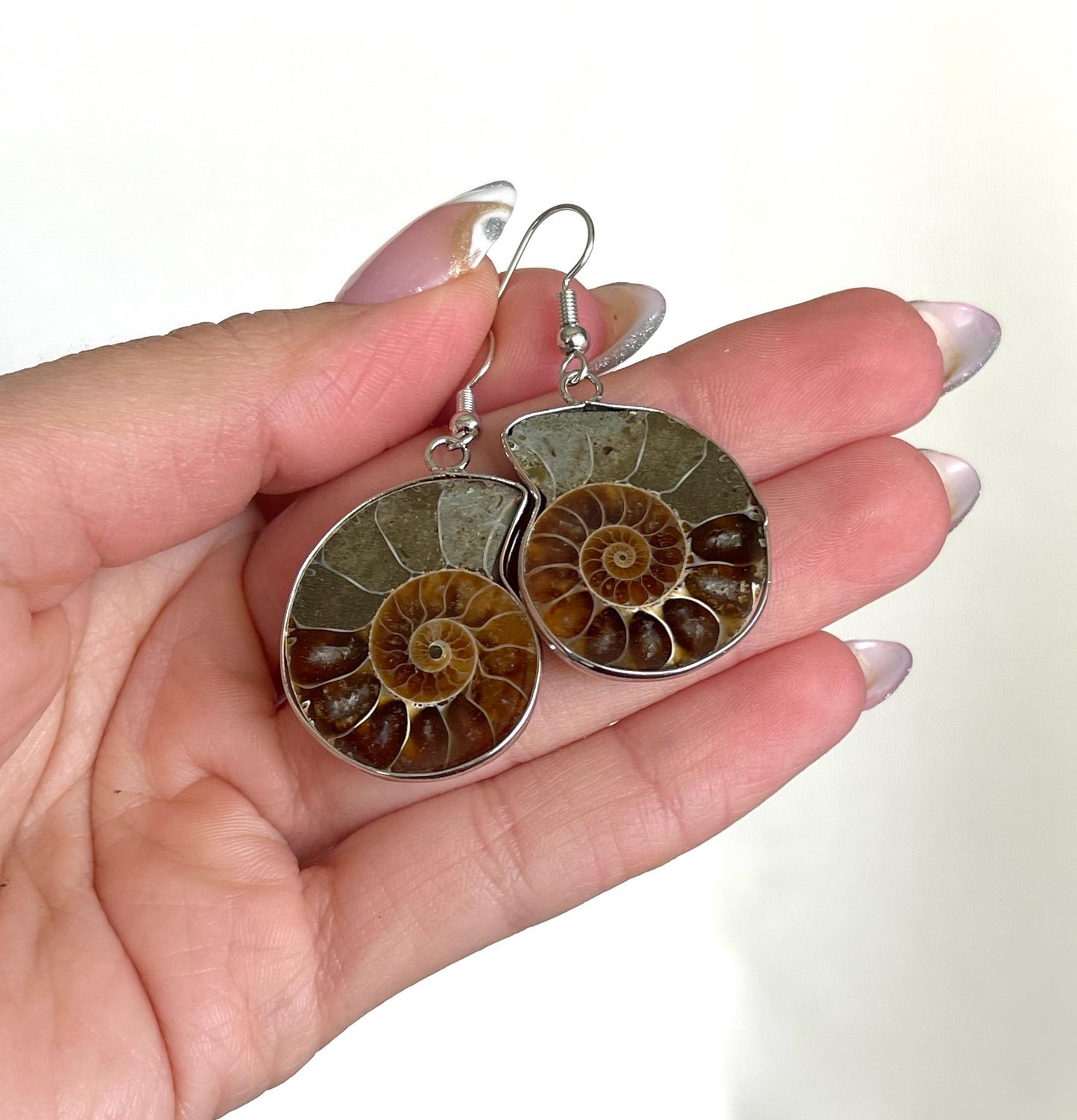 Natural Ammonite Earrings - Silver Earrings - Silver Ammonite Earrings - Ammonite gift - Ammonite Jewelry - Rare Natural Ammonite